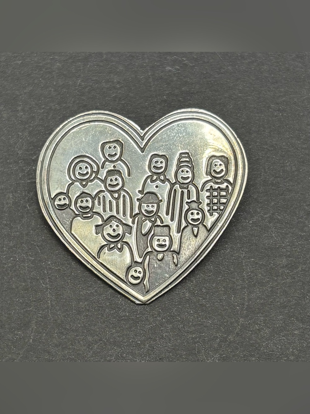 Vintage EFS 925 Sterling Silver Heart Brooch Pin Save the Children Folk Art